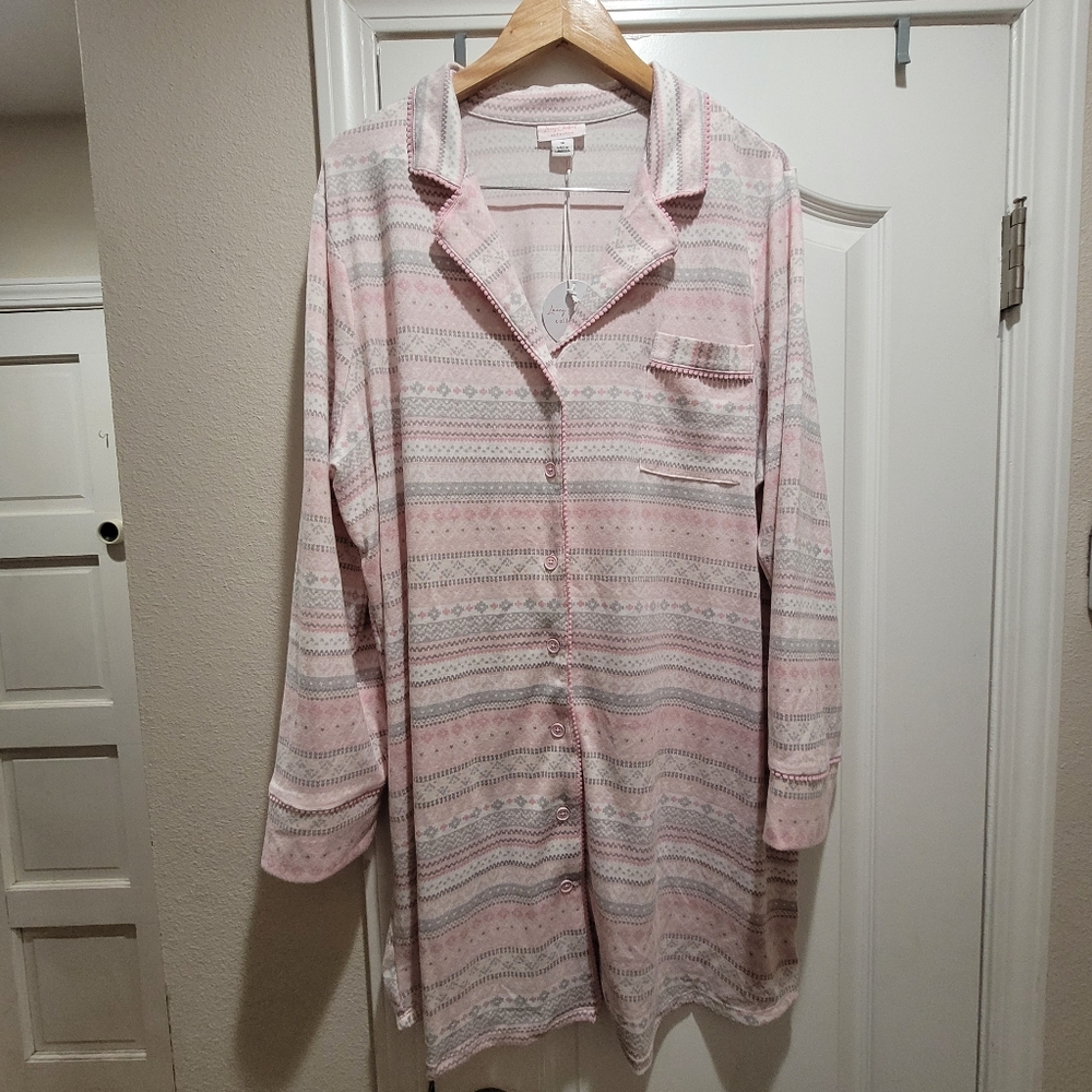🌸 Lacey Chabert Collection Pink Fair Isle Nightgown 1X - NWT